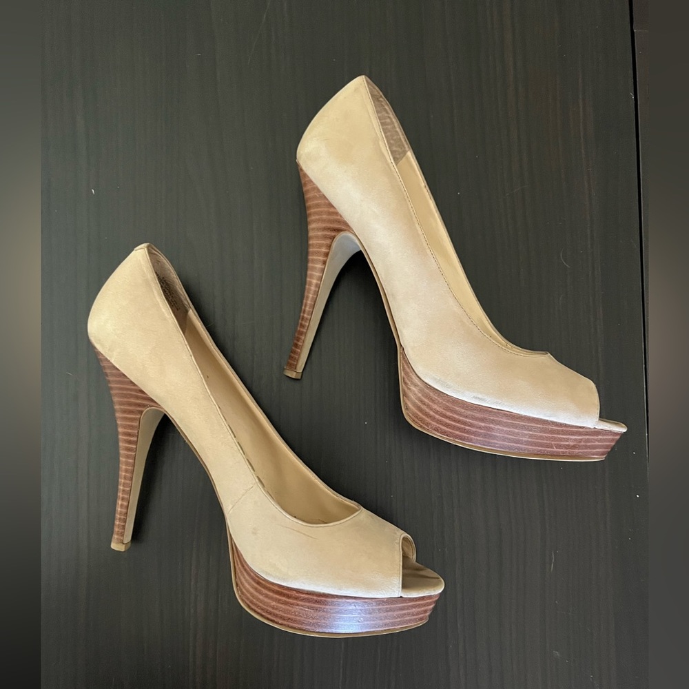 Enzo Angiolini "EaSully" Nude Leather Peep Toe Pumps 9M